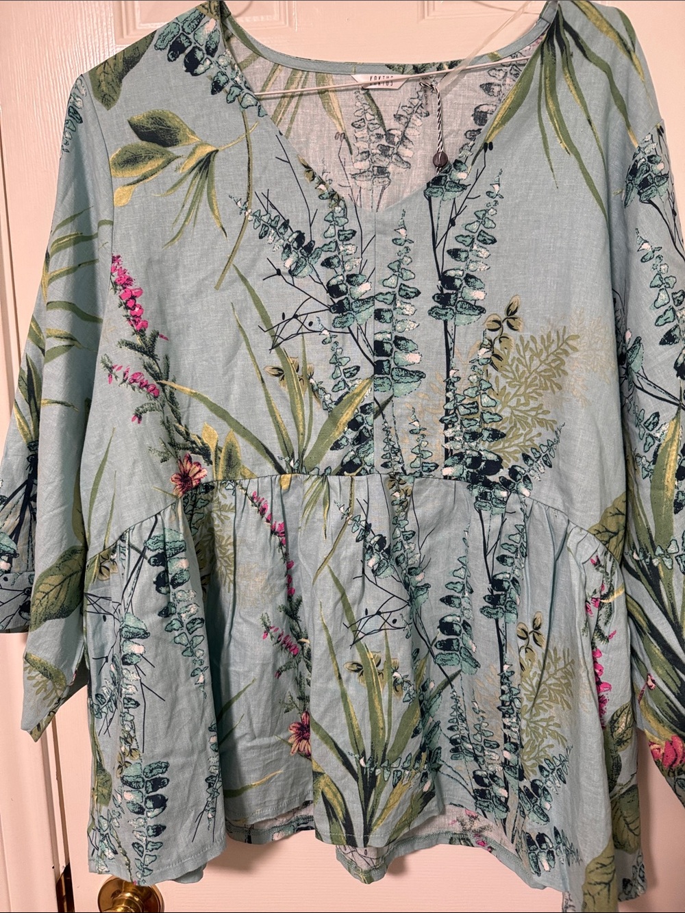 Kaktus Light Blue Floral Peplum Blouse